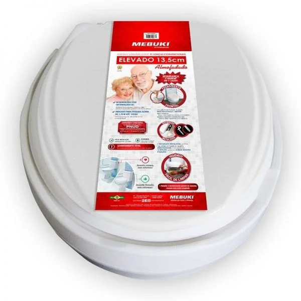 Assento sanitário oval elevado com tampa 13,5 cm almofadado - Mebuki