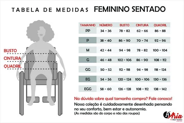 Tabela de Medidas ARIA Feminino Sentado