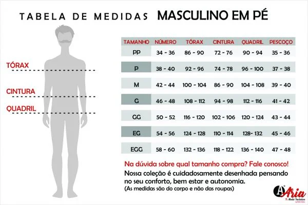 Tabela de Medidas ARIA Masculino Em Pé